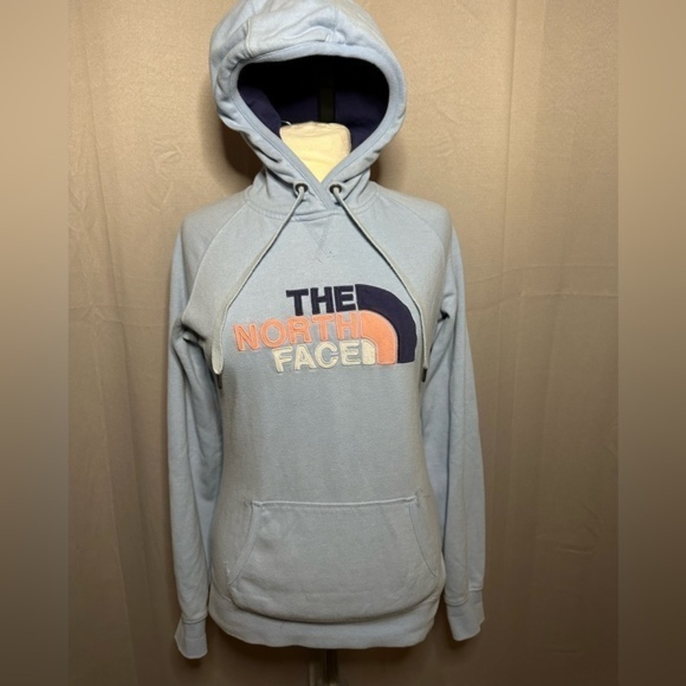The North Face Womens Light Blue Embroidered‎ Logo Fleece Hoodie Size S